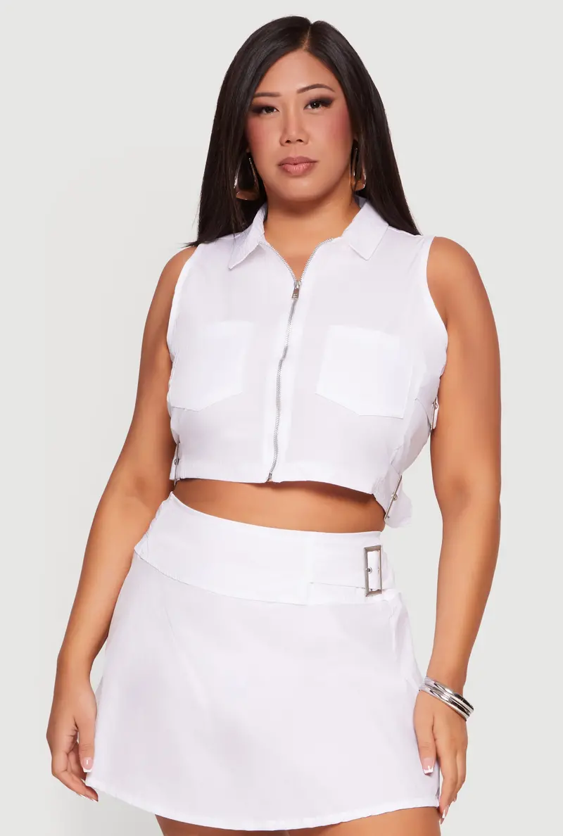 Fashion-Forward Plus Size Vest With Front Zip And Buckle Accent 1