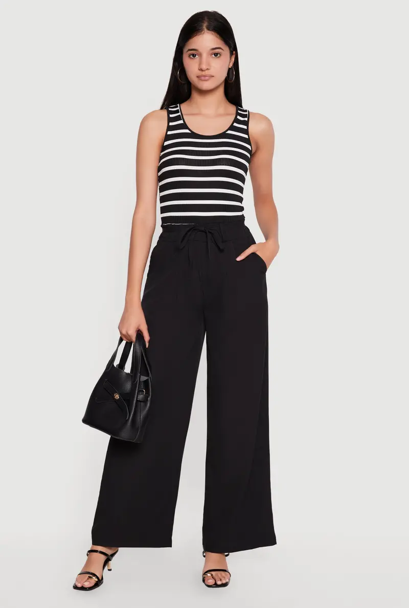 Fashion-Forward Striped Jumpsuit With Tie Waist And Flared Legs 1
