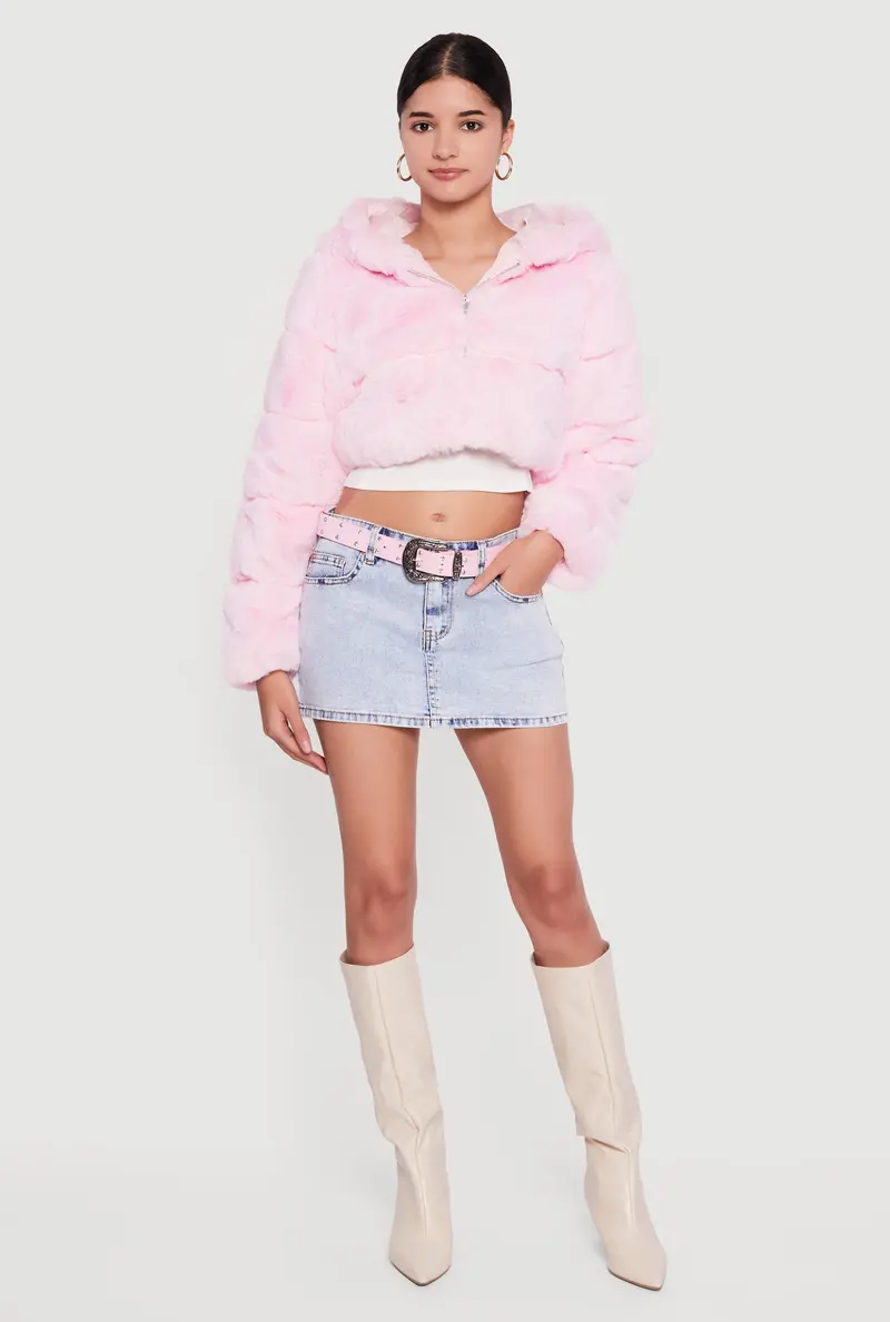 Faux Fur Cropped Hooded Lightweight Jacket 1