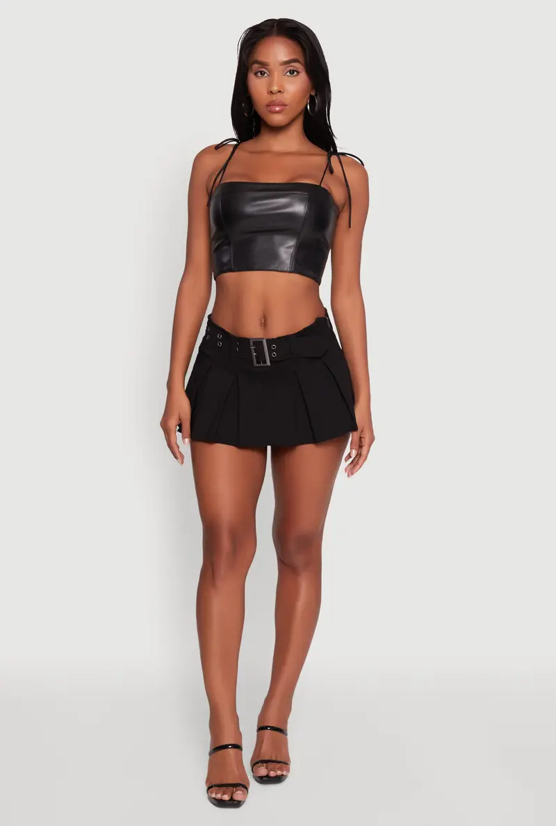 Faux Leather Cropped Bustier With Adjustable Tie Straps 1