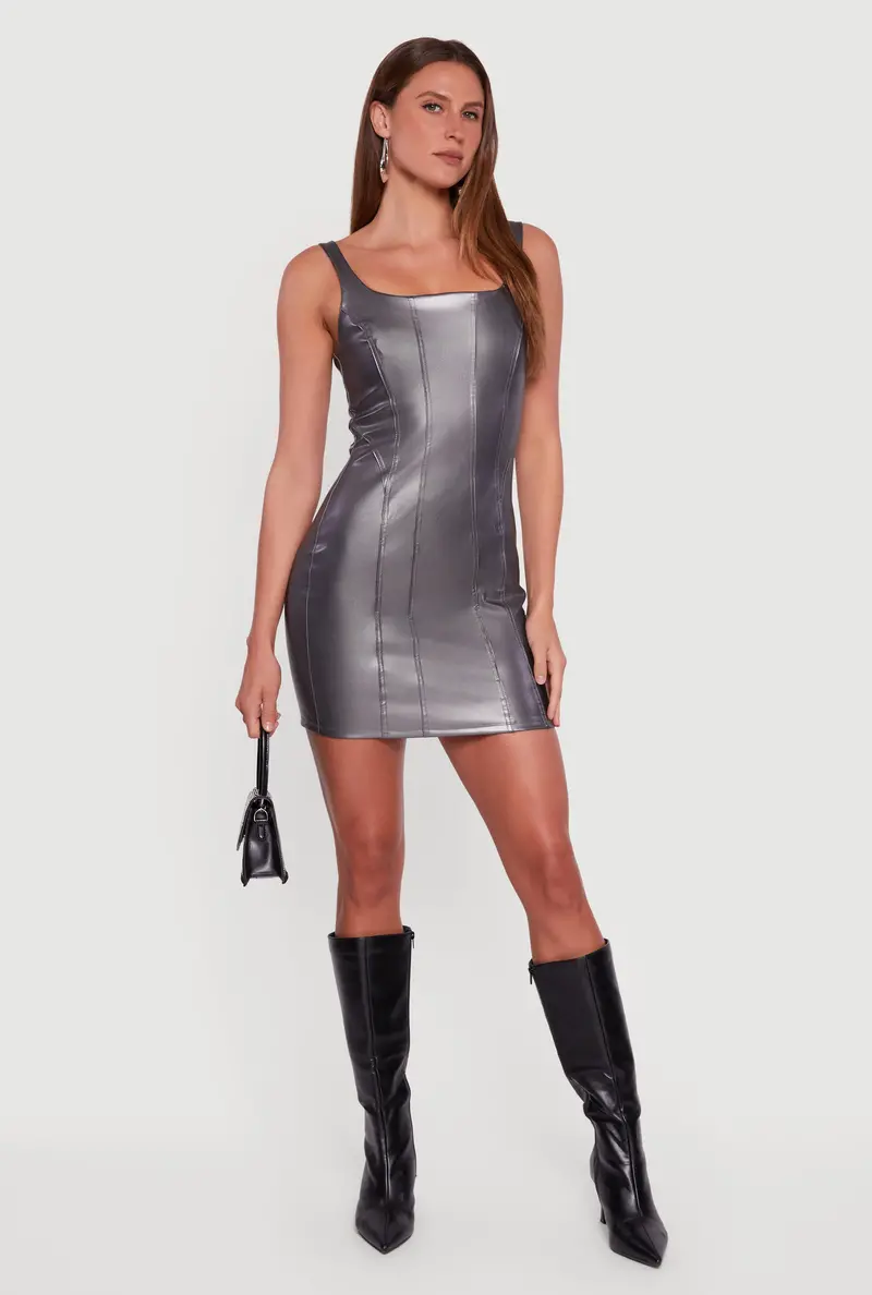 Faux Leather Square-Neck Corset Tank Mini Dress 1