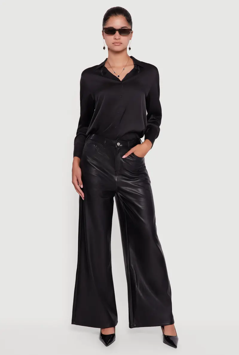 Faux Leather Wide-Leg Trousers With Tailored Drape 1