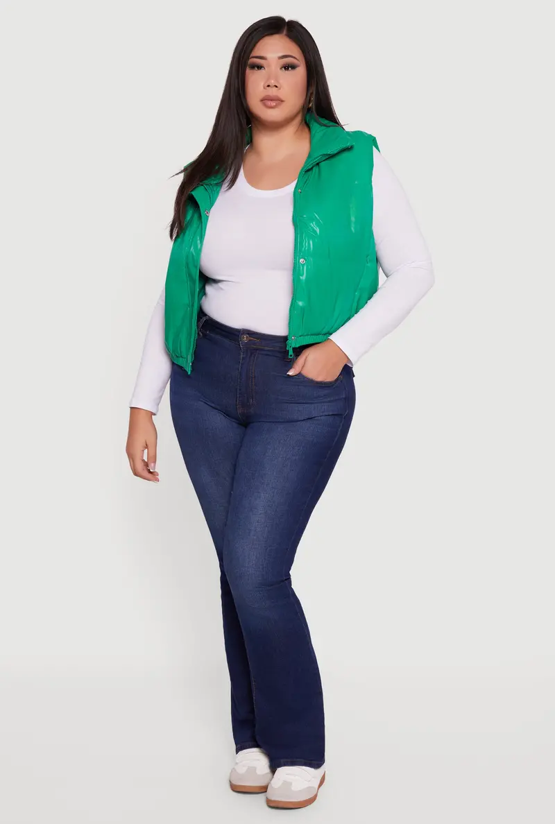 Faux Leather Zip-Front Puffer Vest – Plus-Size Friendly 1