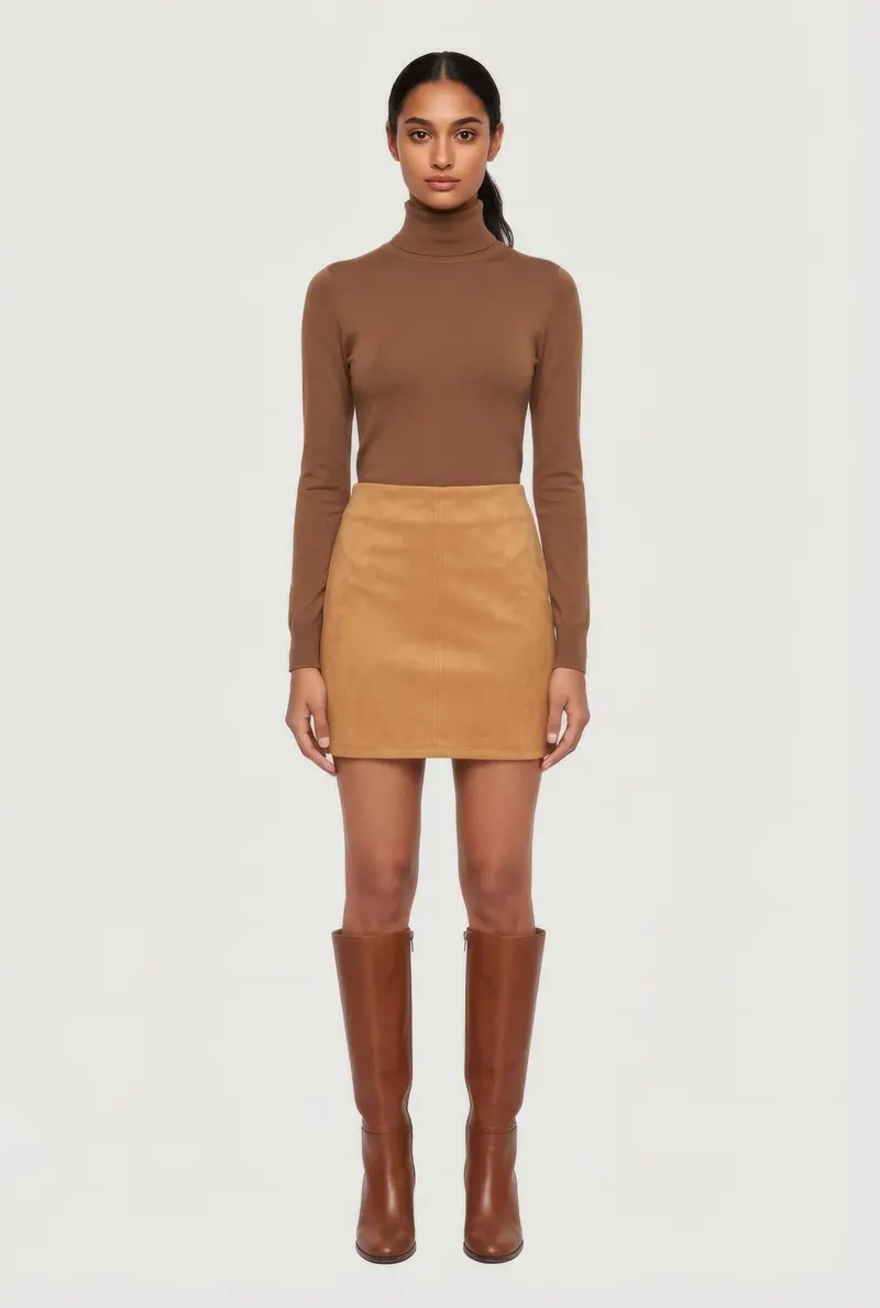 Faux Suede Mini Pencil Skirt With High Waist 1