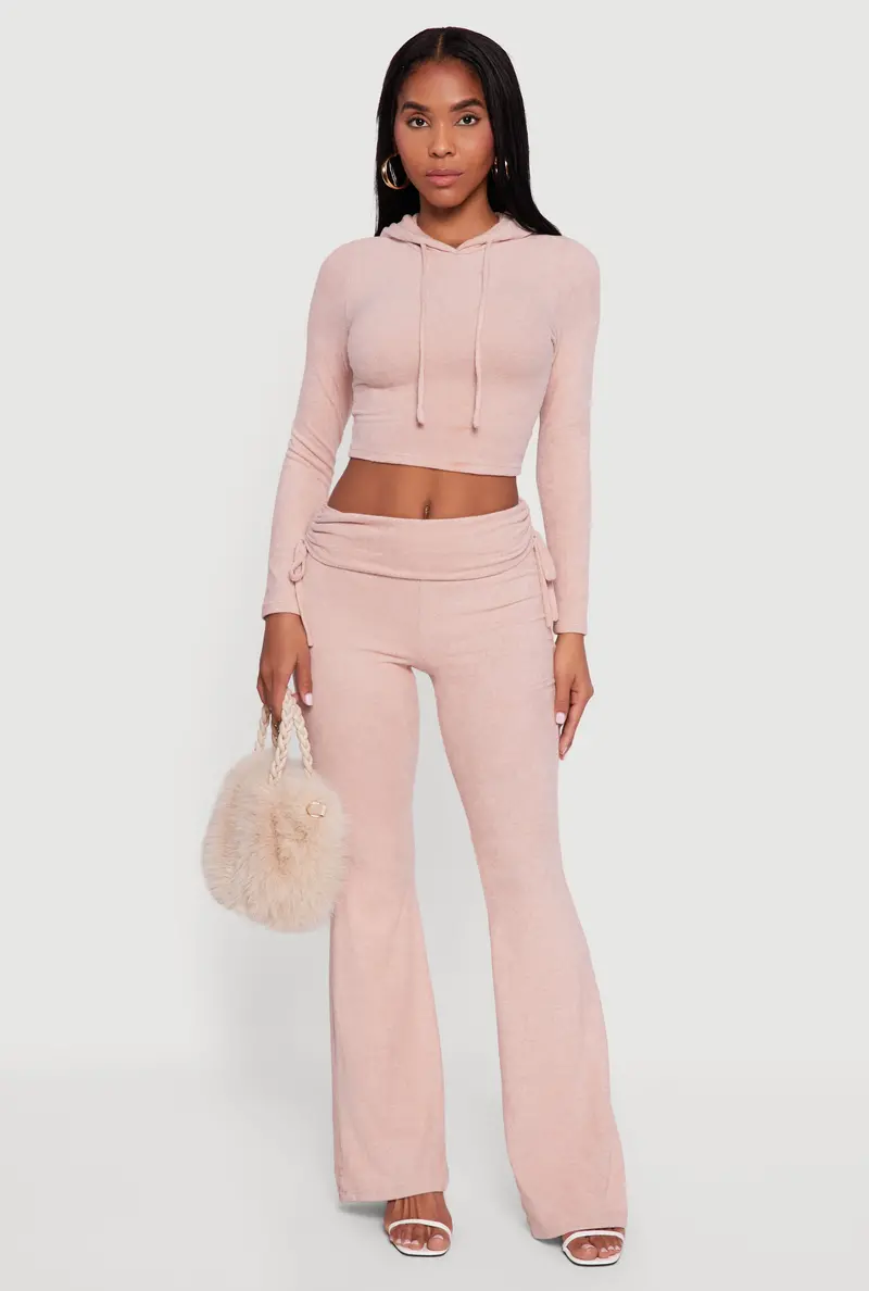 Flared Trousers With Ruched Fold-Over Hem 1