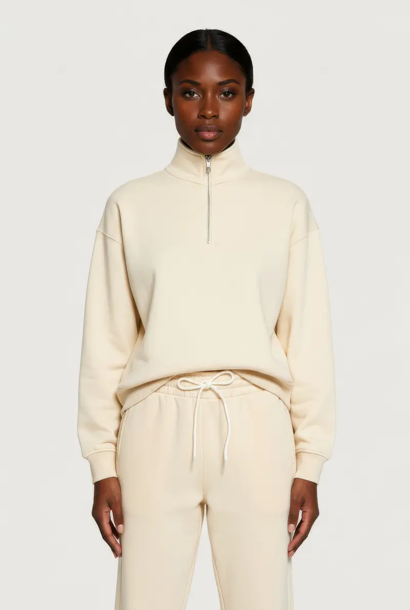Fleece-Lined Half-Zip Sweatshirt With Drop Shoulders 1