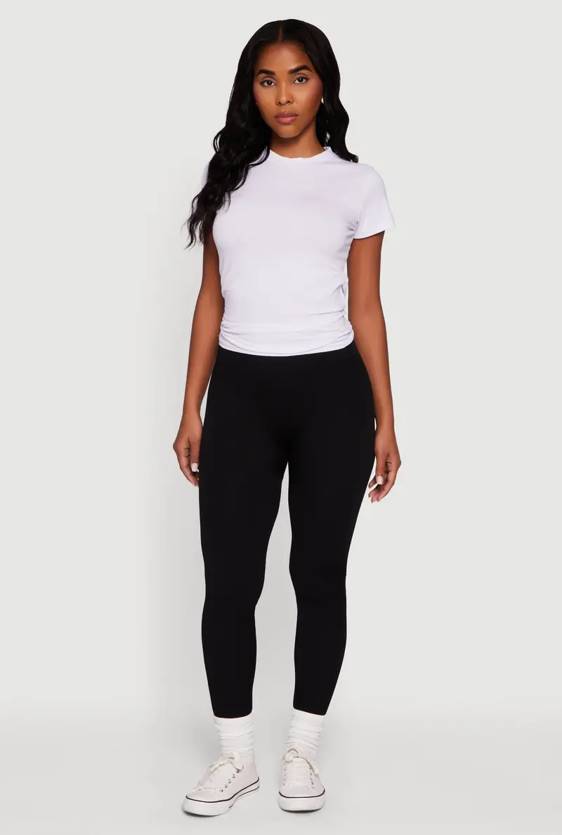 Fleece-Lined Rib-Knit Mid-Rise Leggings 1