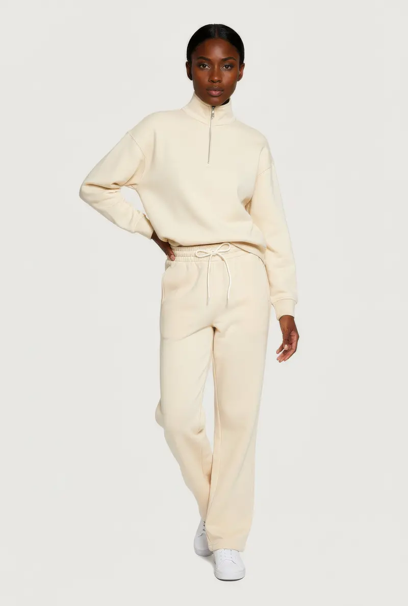 Fleece-Lined Straight-Leg Trendy Sweatpants 1