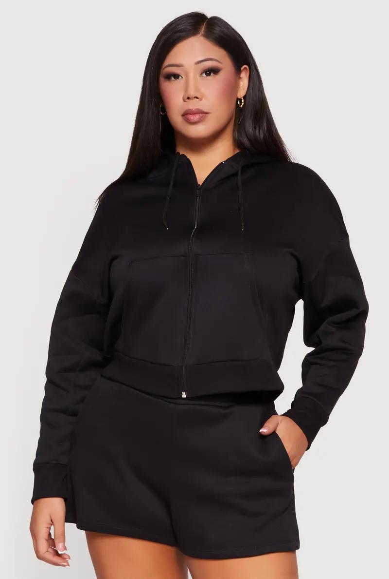 Fleece-Lined Zip Hoodie With Hood – Plus Size 1