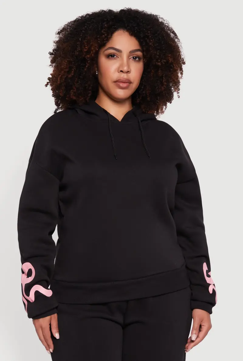 Fleece Pullover Hoodie With Bow Accent – Plus Size 1