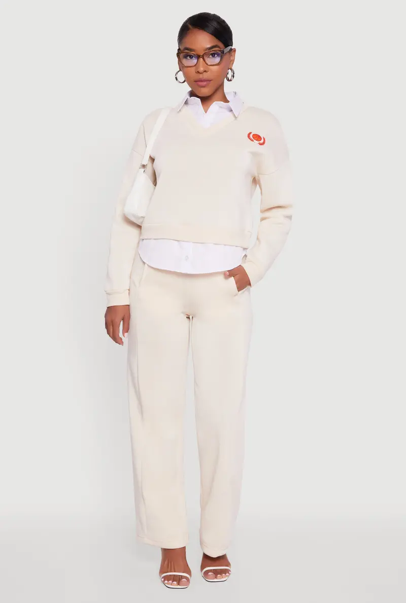 Fleece Wide-Leg High-Waisted Pants With Functional Pockets 1