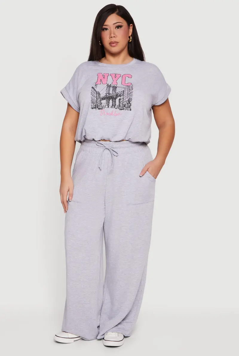 Fleece Wide-Leg Sweatpants – High-Waisted Plus Size 1