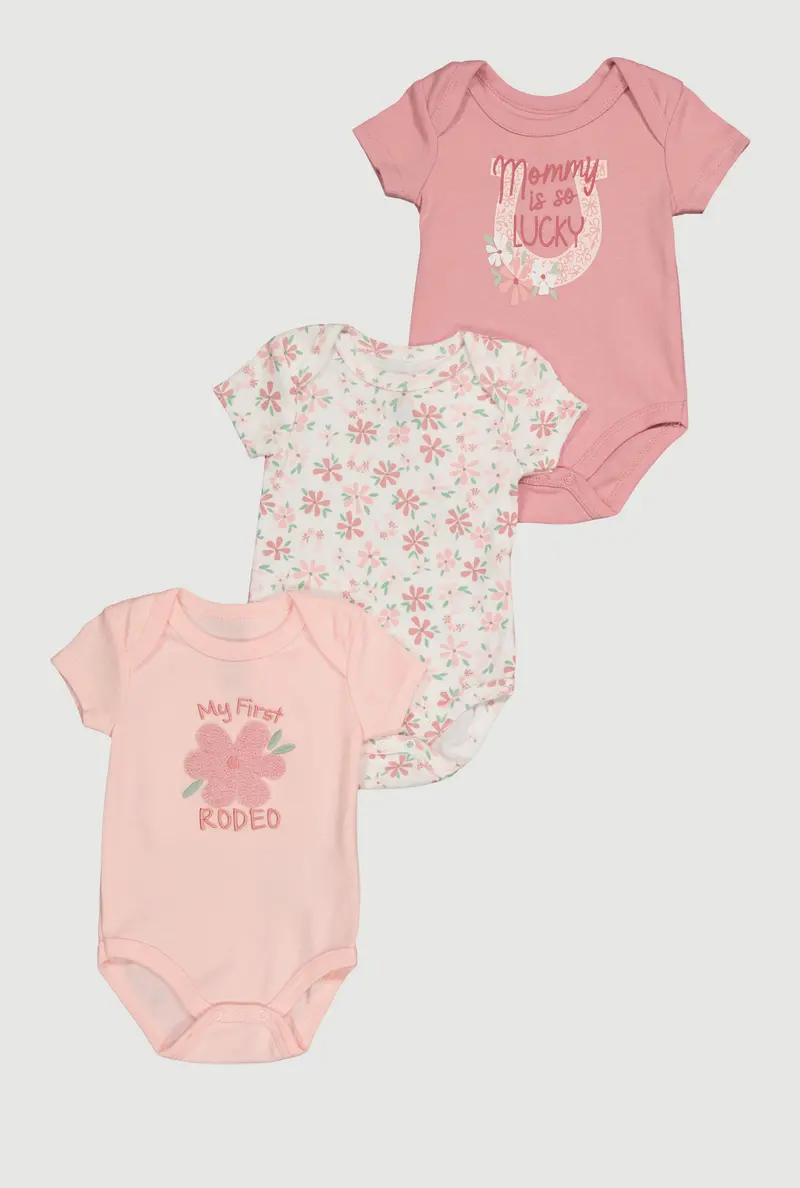 Floral Graphic Bodysuits – 3-Pack For Baby Girls (0–9 Months) 1