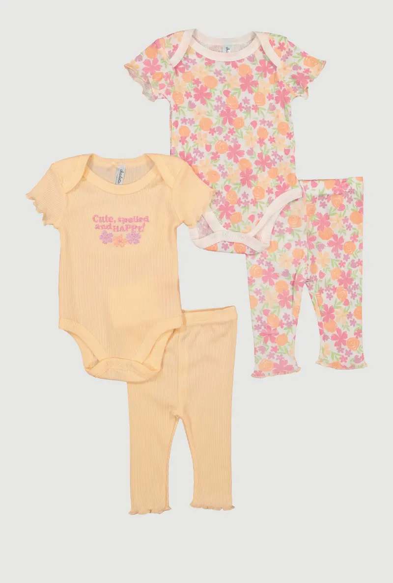 Floral Print Bodysuit & Leggings Outfit For Baby Girls (0-9 Months) 1