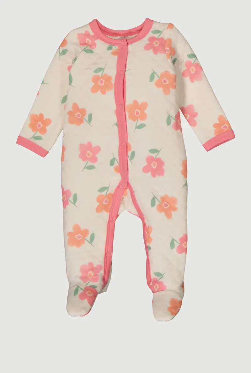 Floral-Print Quilted Footed Jumpsuit For Baby Girls (0-9 Months) 1