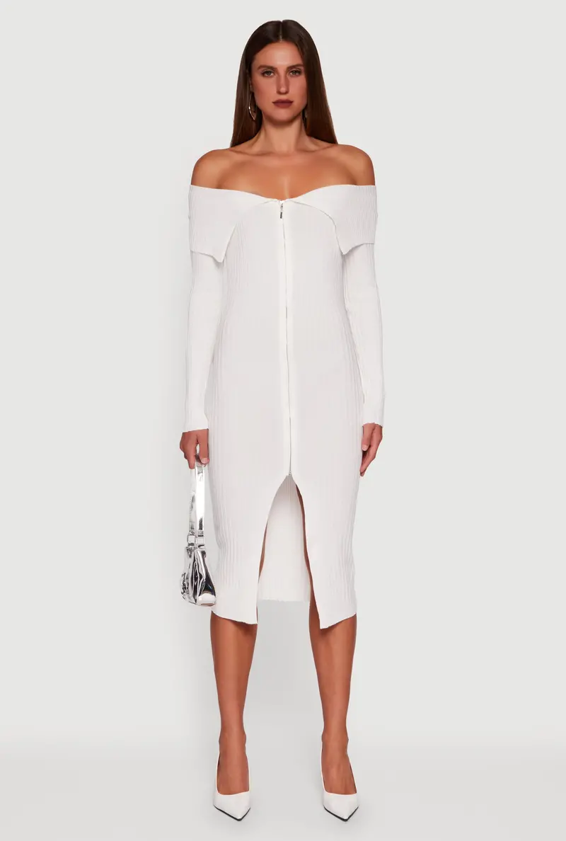 Fold-Over Off-Shoulder Dress – Zip-Front Modern Fit 1