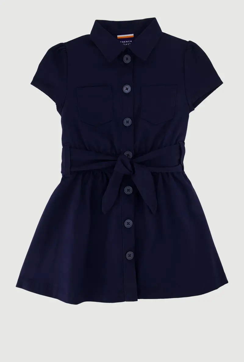 French Toast Girls' Safari-Style Dress With Tie Waist Belt – Sizes 4–6X 1