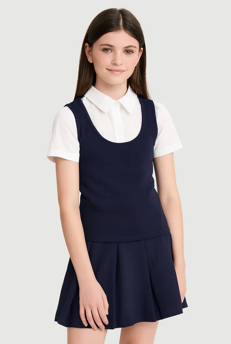 French Toast Girls' Short-Sleeve Pleated Jumper – Sizes 7–14 1