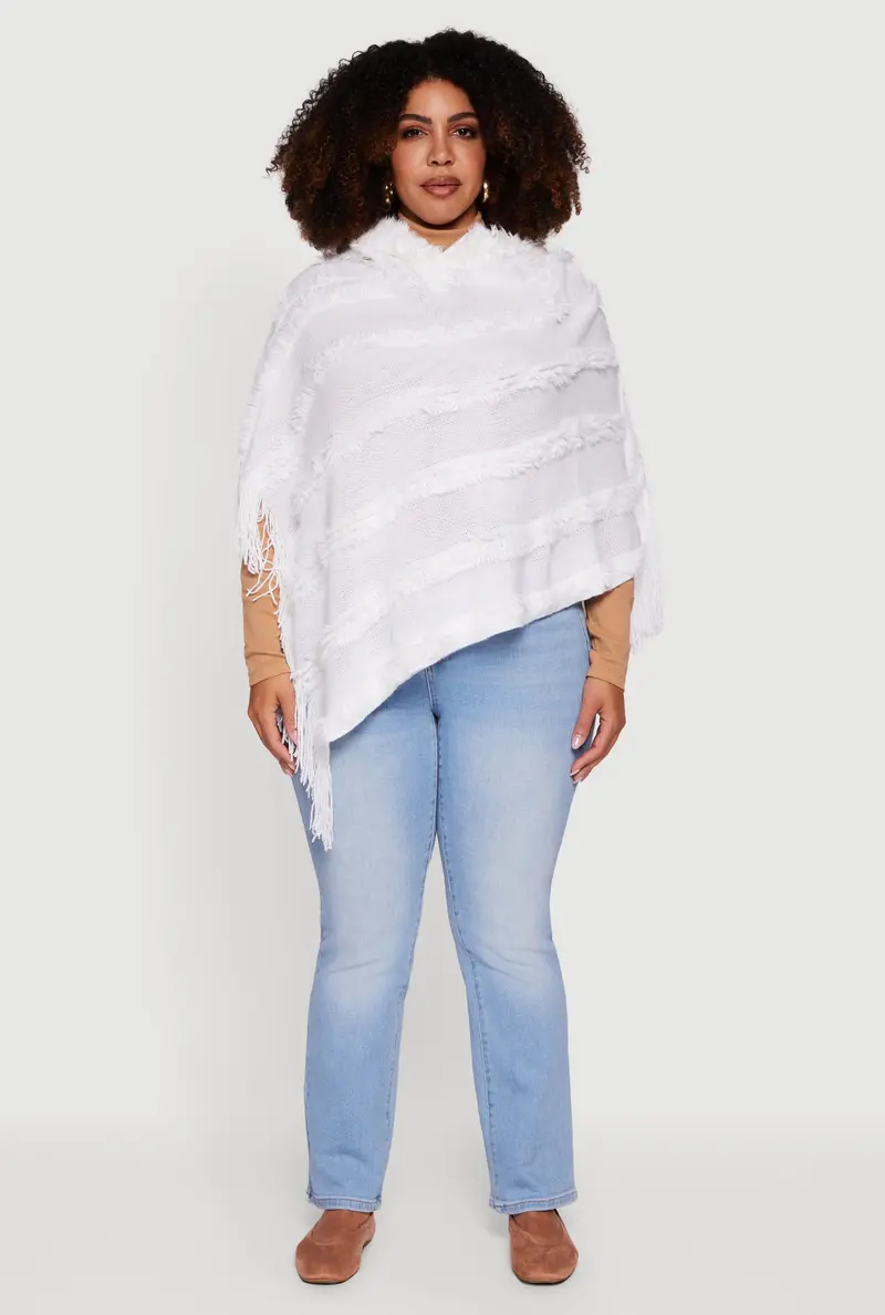 Fringed Striped Hooded Poncho Cape 1