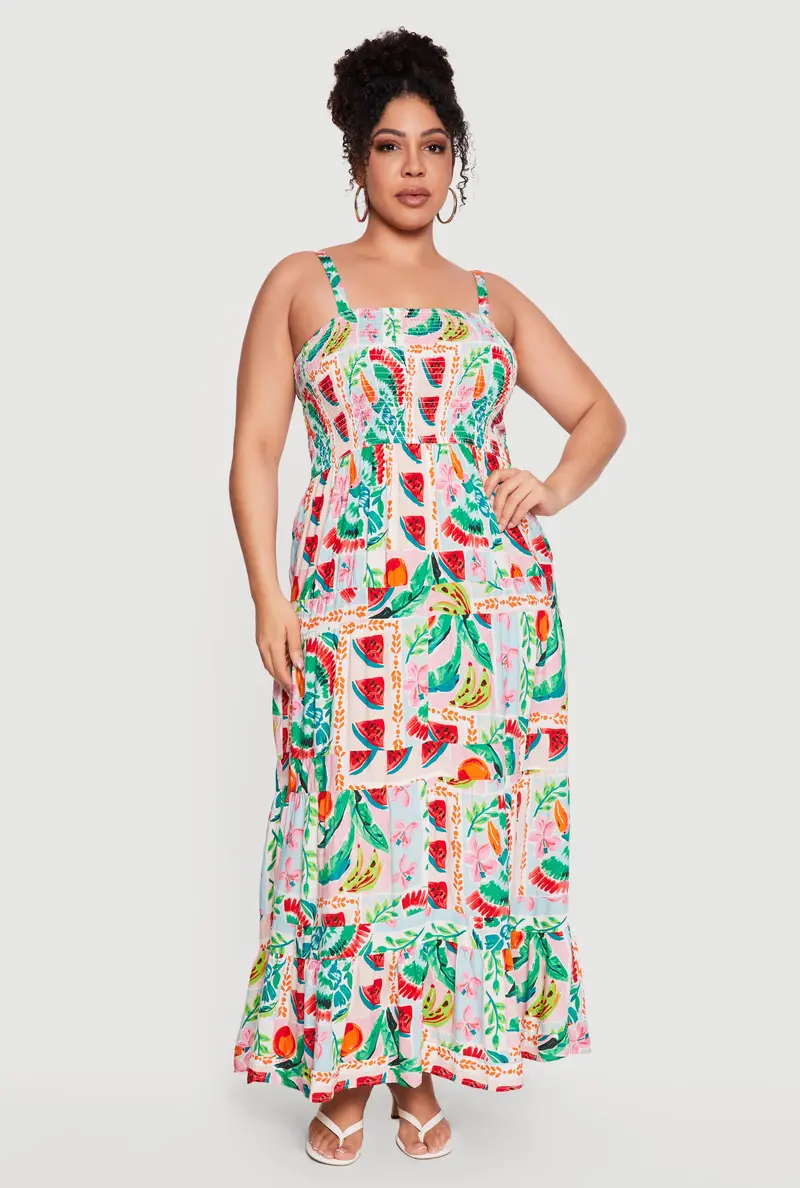 Fruit Print Tiered Maxi Dress – Plus Size 1
