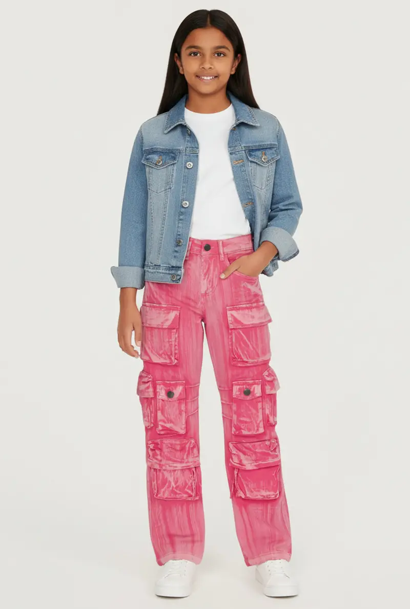 Girls' Acid-Wash Twill Utility Pants 1