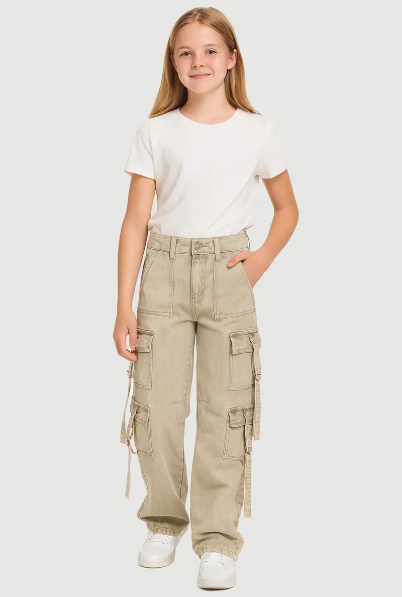 Girls' Acid-Wash Utility Jeans – Modern Fit 1