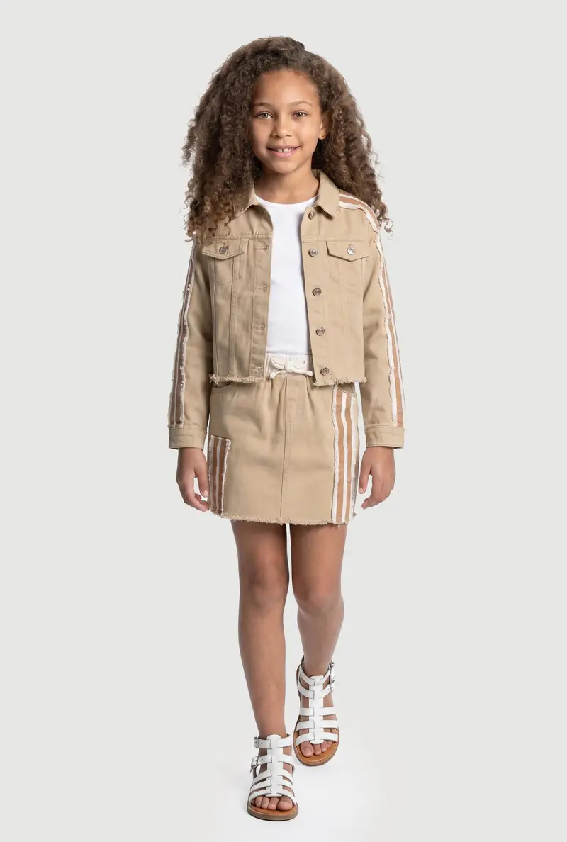 Girls' Asymmetrical Twill Skort With Varsity Stripe Detail 1