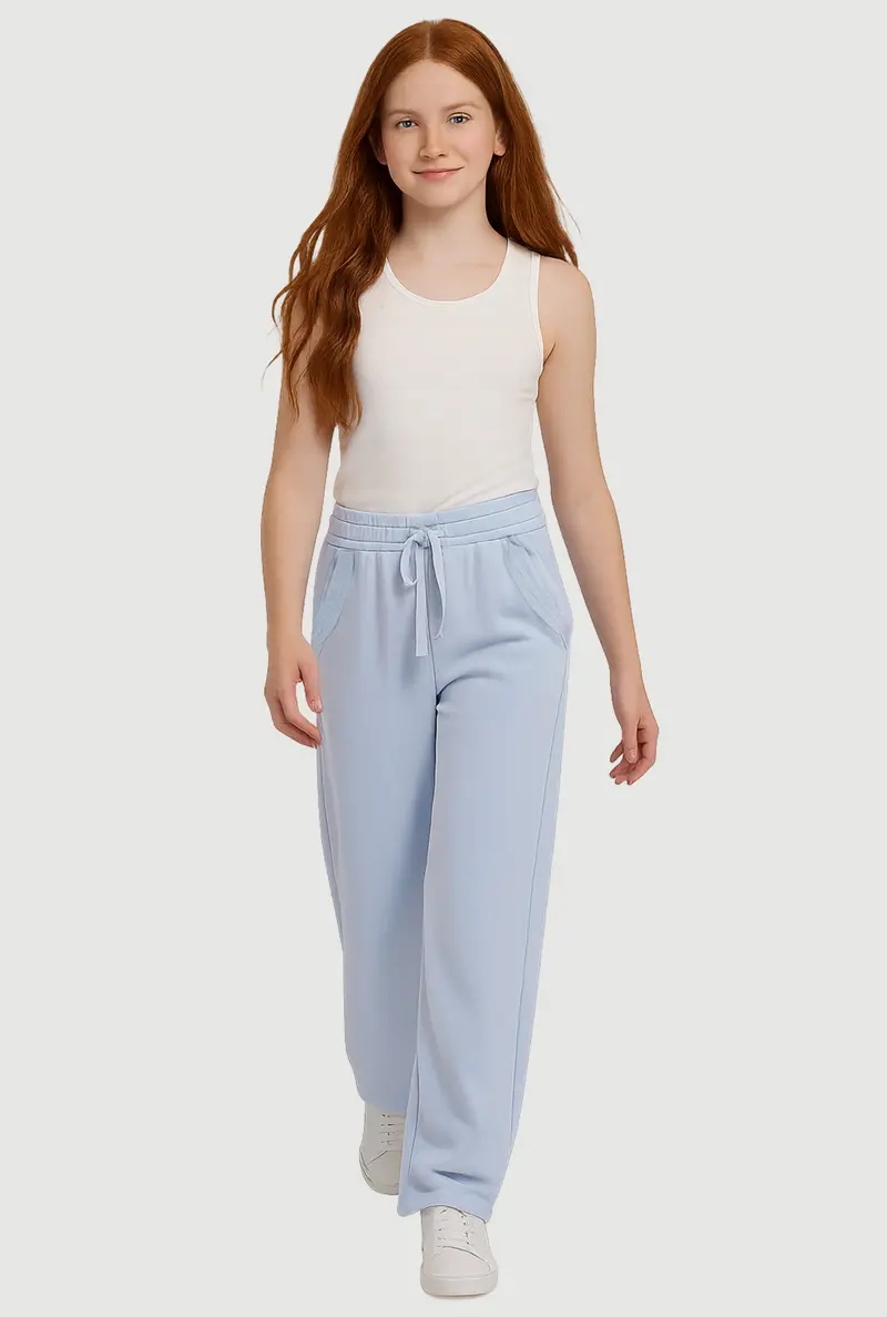 Girls' Fleece-Lined Wide-Leg Sweatpants With Raw Hem 1