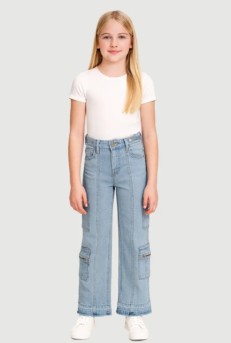 Girls' Mid-Rise Stretch Straight-Leg Cargo Jeans 1