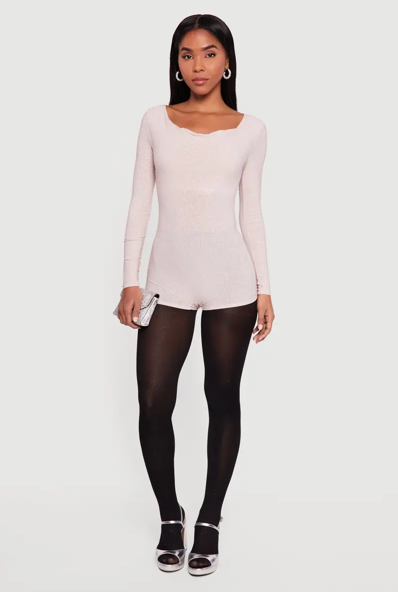 Glitter Long-Sleeve Cowl-Neck Romper 1