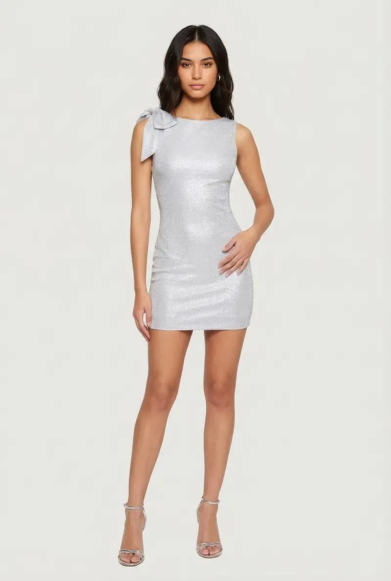 Glitter Mini Dress With Sleeveless Design And Tie Shoulder Straps 1