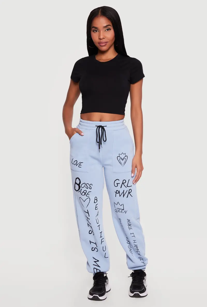 Graffiti-Print Sweatpants With Drawstring Waist & Relaxed Fit 1