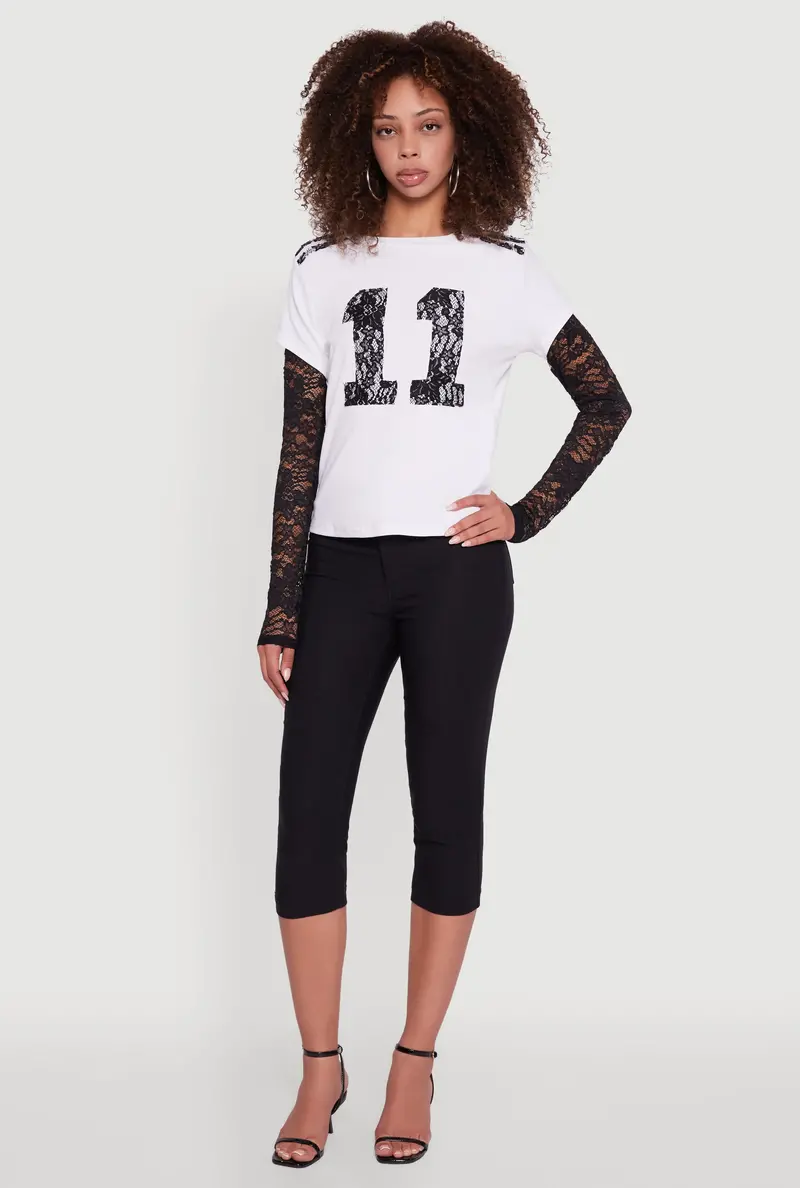 Graphic Long-Sleeve Top With Lace Accents 1