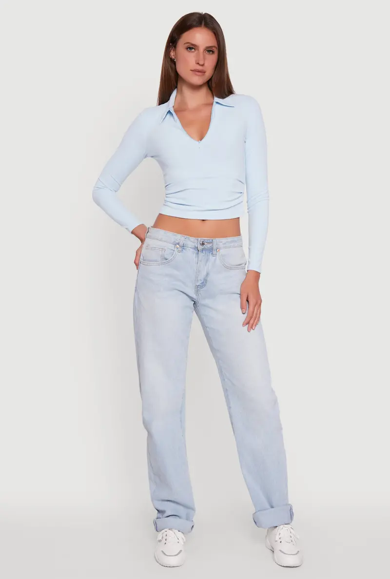 Half-Zip Long Sleeve Cropped Polo Shirt 1