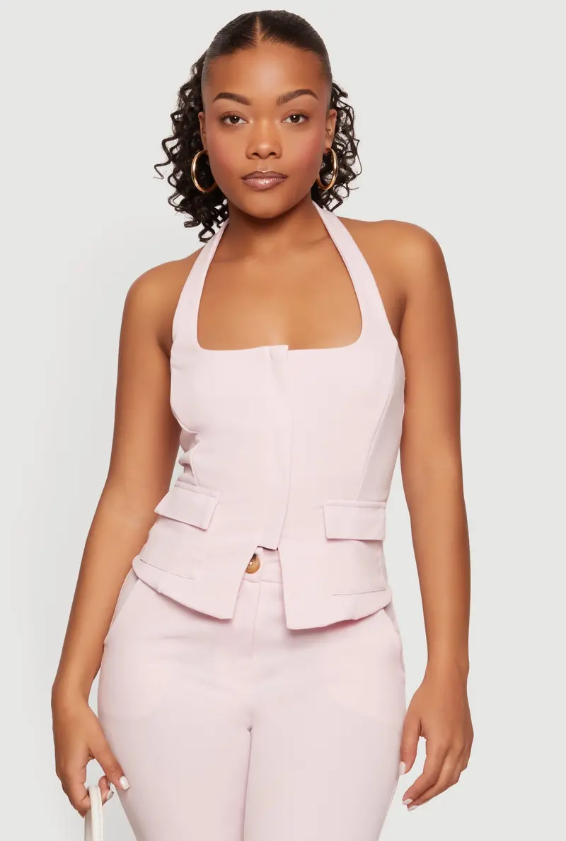 Halter-Style Zip-Front Blazer Vest 1