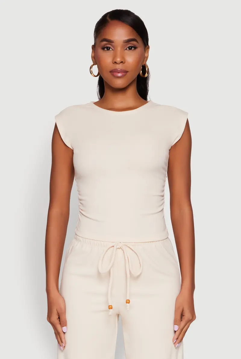 Haute Monde Blouse In Textured Knit With Ruched Sides And Cap Sleeves 1