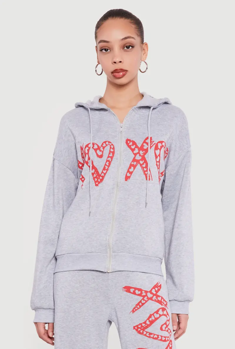Heart-Graphic Hooded Sweatshirt With Full-Zip Front 1