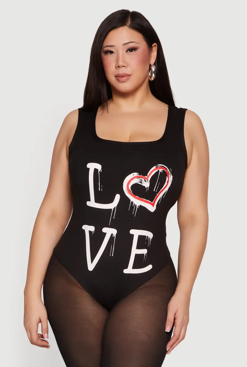 Heart Graphic Sleeveless Bodysuit – Plus Size 1