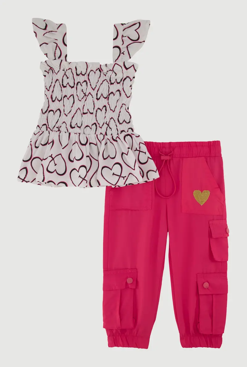 Heart-Print Top & Parachute-Style Joggers For Baby Girls 1