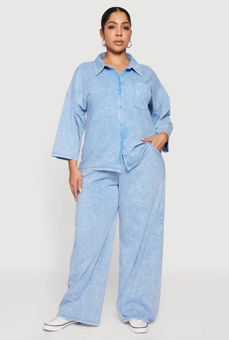 High-Waisted Acid-Wash Wide-Leg Pants – Plus Size 1