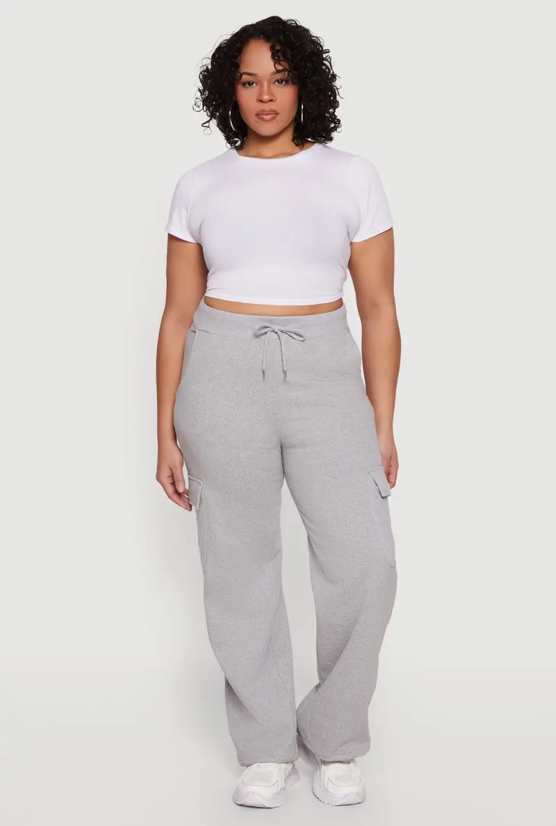 High-Waisted Cargo-Pocket Fleece Sweatpants For Plus Sizes 1
