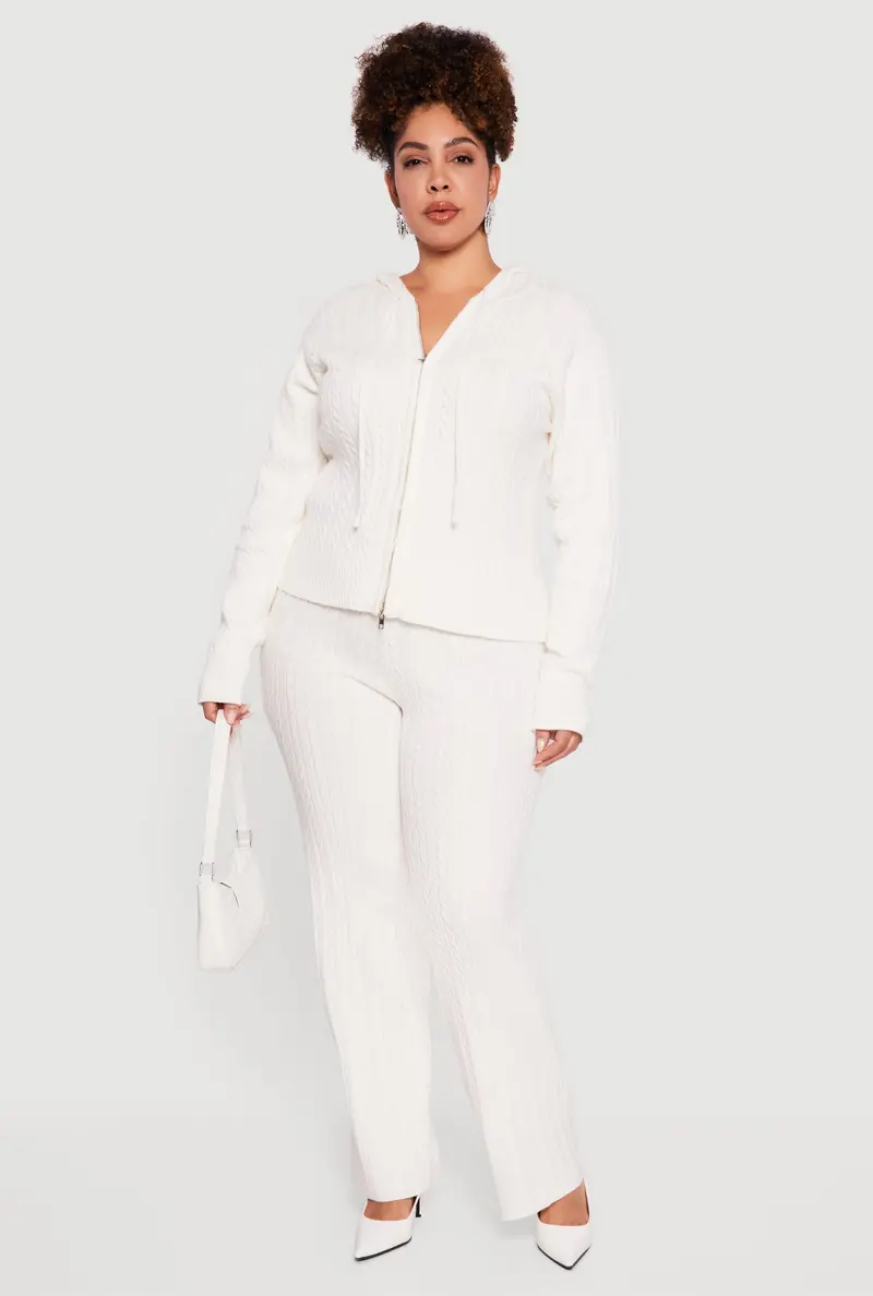 High-Waisted Casual Pants With Cable Knit Texture 1