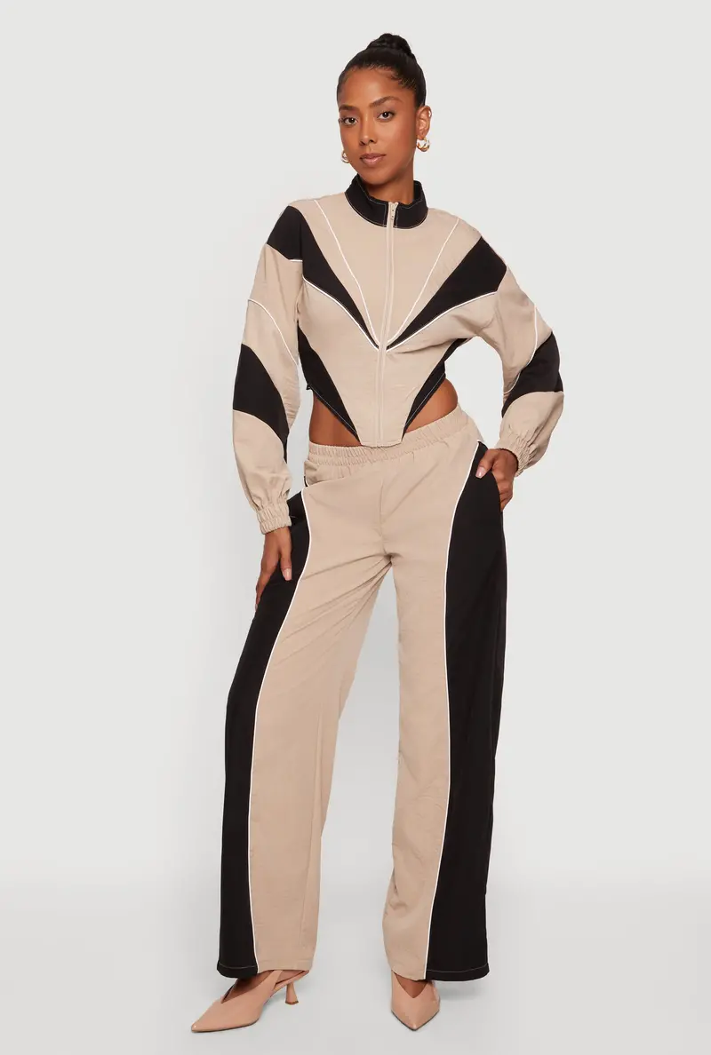 High-Waisted Color-Blocked Piped Pants 1