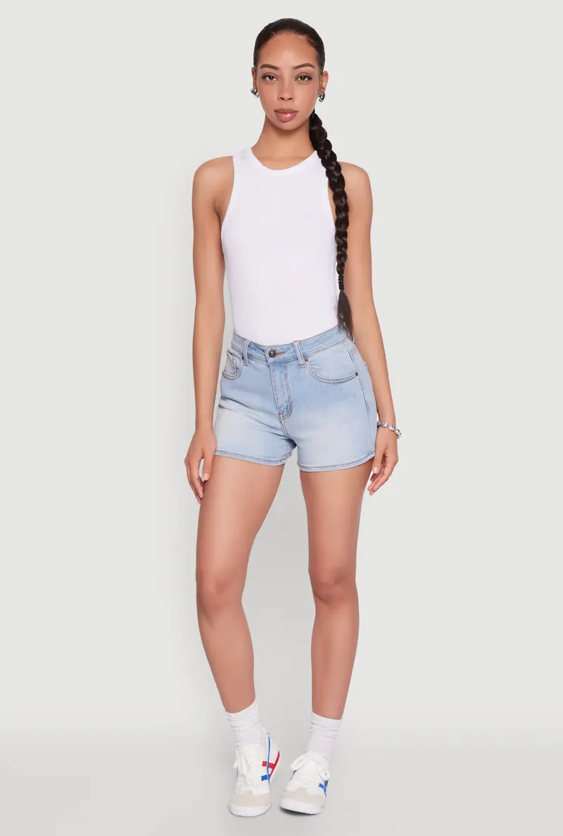 High-Waisted Denim Shorts With Wax Brand Detailing 1