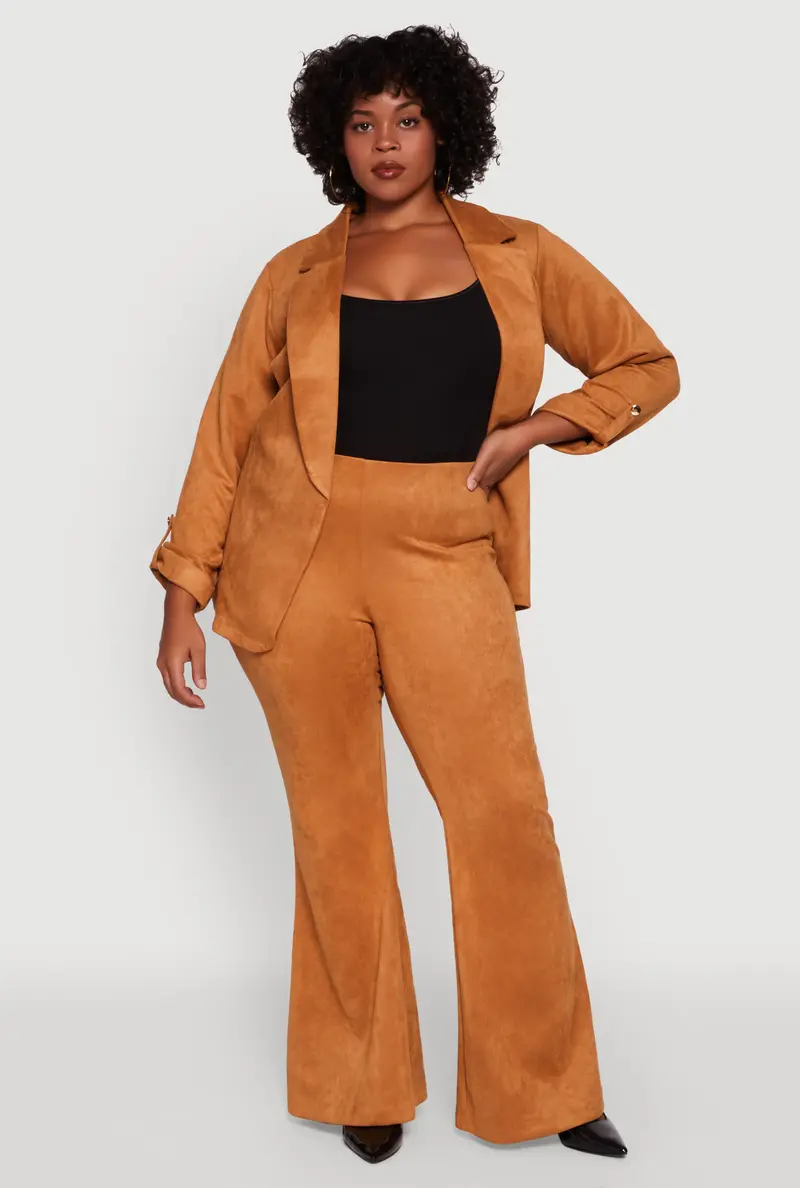 High-Waisted Flare Dress Pants In Faux Suede – Plus Size 1