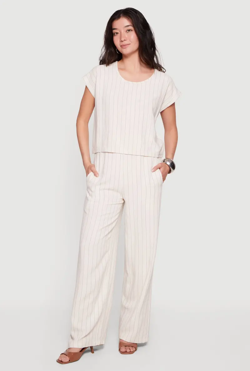 High-Waisted Linen Wide-Leg Pull-On Pants 1