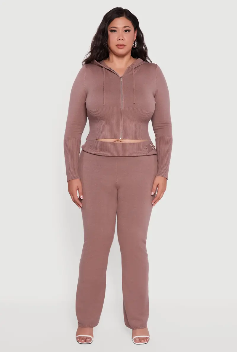 High-Waisted Metallic-Buckle Detail Pants For Plus Sizes 1