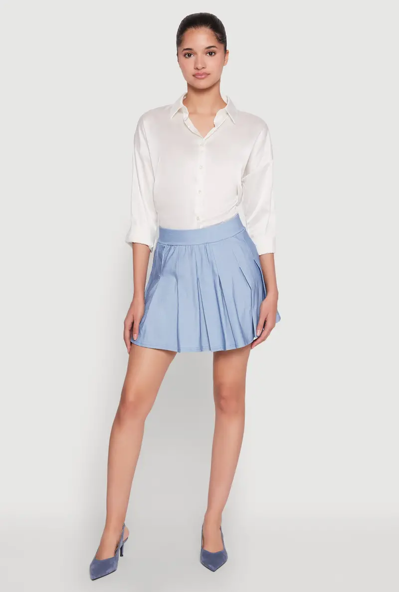 High-Waisted Pleated Chambray Skirt 1