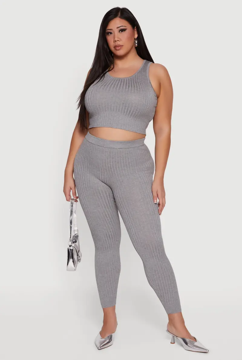High-Waisted Ribbed Knit Leggings – Plus Size Supportive Fit 1