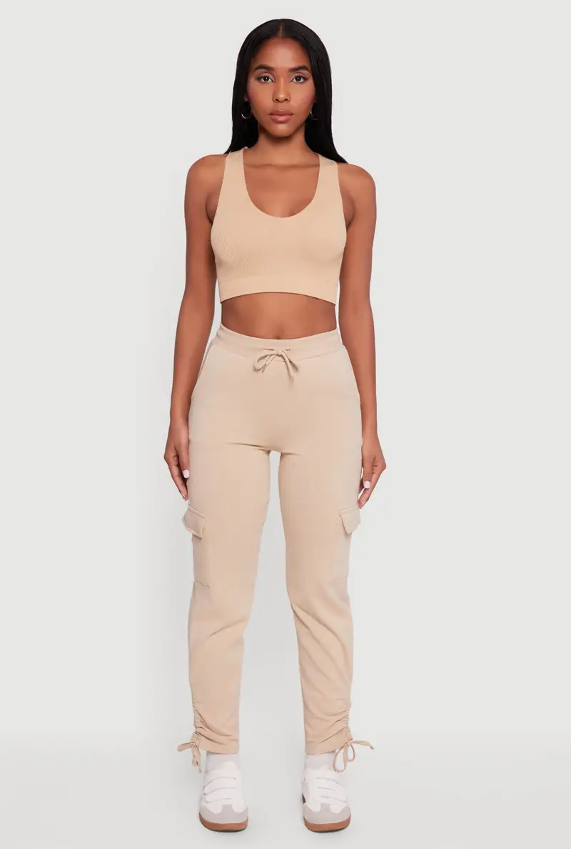 High-Waisted Ruched Sweatpants With Functional Cargo Pockets 1